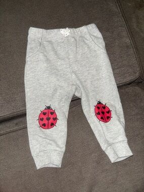 First Impressions Gray Sweatpants with Pink Ladybug Knees